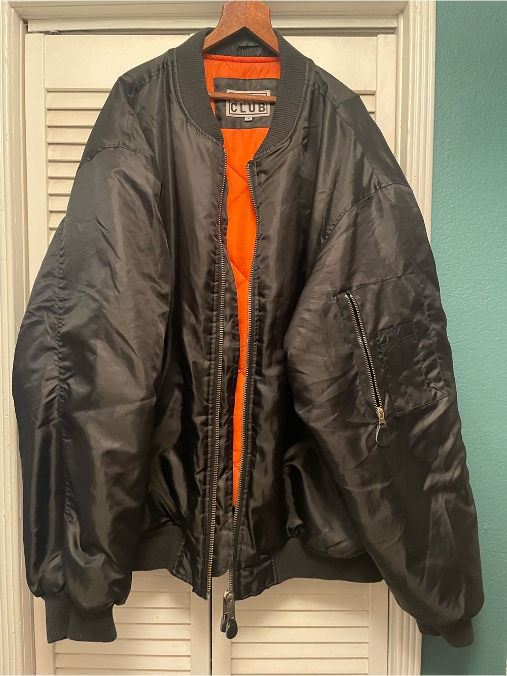 Club Men's Black Bomber Jacket with Orange Lining